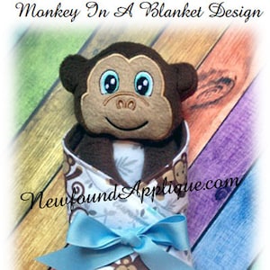 In the Hoop Monkey In A Blanket Embroidery Machine Design