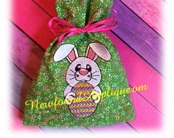 In The Hoop Easter Bunny Draw String Bag Embroidery Machine Design