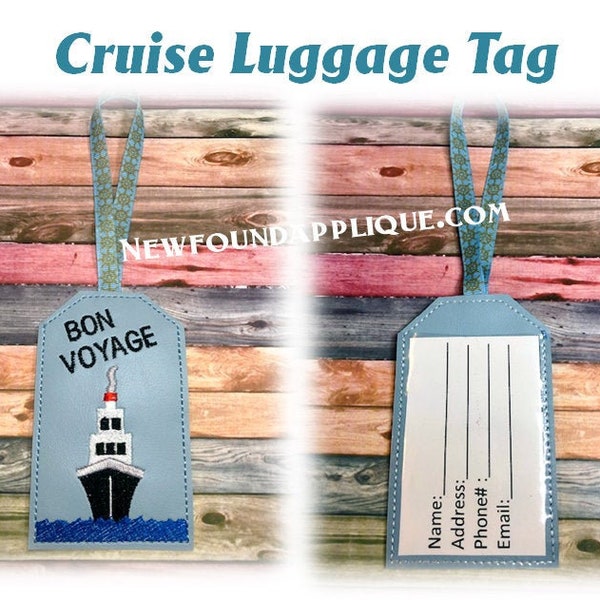In The Hoop Cruise Luggage Tag Embroidery Machine Design
