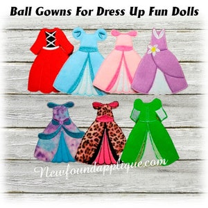 Felt Dress Up Fun Doll Ball Gown Embroidery Machine Design set