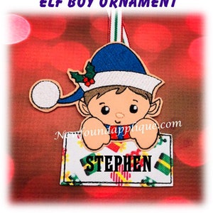In The Hoop Elf Boy Name Ornament Embroidery Machine Design