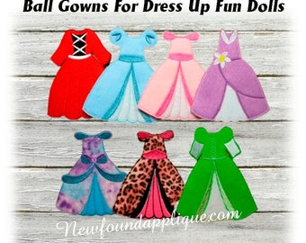 Felt Dress Up Fun Doll Ball Gown Embroidery Machine Design set