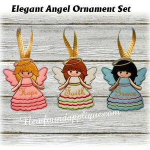 Ensemble de motifs à broder à la machine avec ornements anges élégants dans le cerceau
