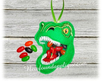 In The Hoop Dino Candy Pocket Applique Embroidery Machine Design