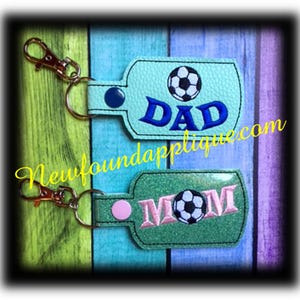 In the hoop Soccer Ball MOM, DAD Key fob embroidery Machine Design Set