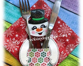 In The Hoop Snowman Table Decor Utensil Holder Embroidery Machine Design