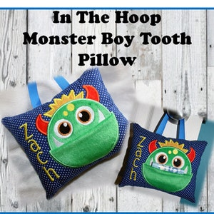 In the Hoop Tooth Monster Boy Pillow Embroidery Machine Design