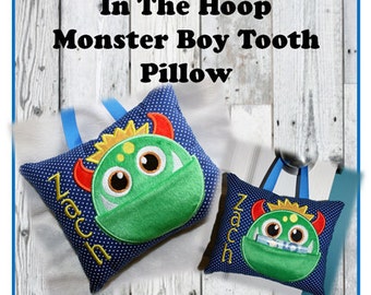 In the Hoop Tooth Monster Boy Pillow Embroidery Machine Design