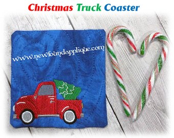 In The Hoop Christmas Truck Coaster Embroidery Machine Design