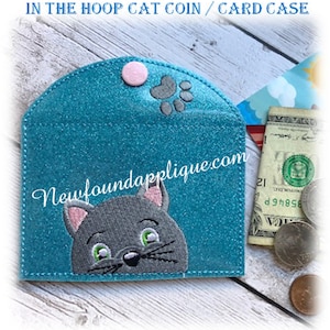 In The Hoop Cat Card Coin Case Embroidery Machine Design