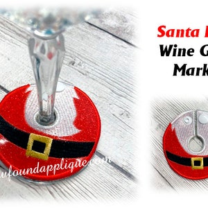 In The Hoop Santa Belly Wine Glass Marker EMbroidery Machine Design