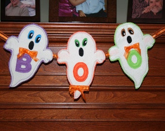 Ghost "BOO" Banner Applique Set for embroidery machine