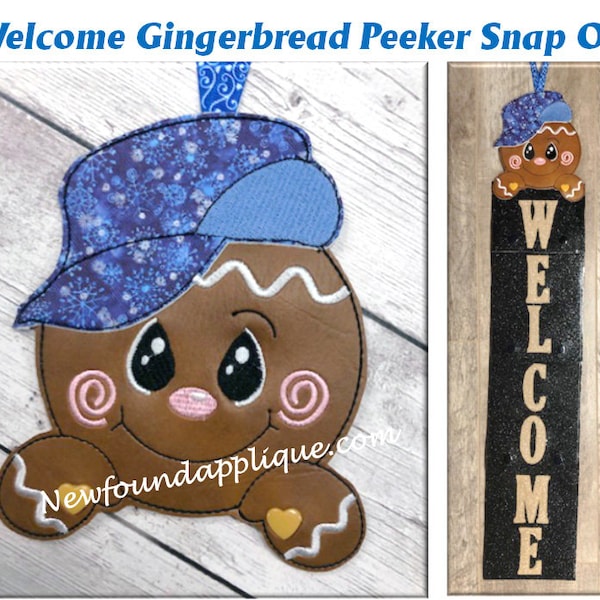 In The Hoop Gingerbread Peeking Snap On Embroidery Machine Design