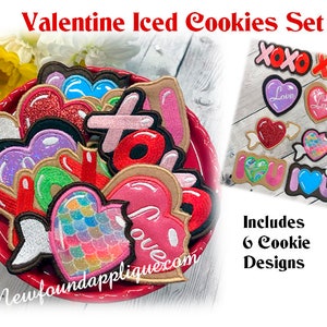 Ensemble de motifs de broderie machine à biscuits glacés pour la Saint-Valentin