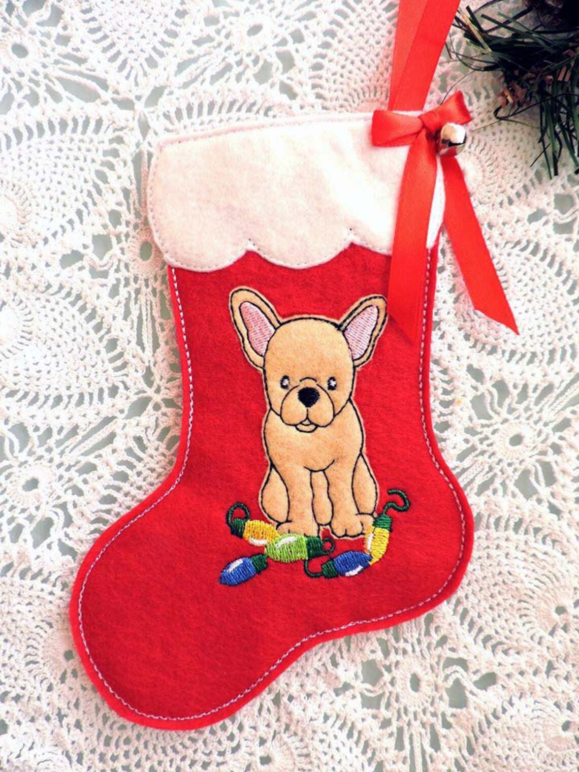 In the Hoop French Bull Dog Stocking and Heart Ornament Etsy