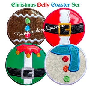 In The Hoop Christmas Belly Coaster Embroidery Machine Design Set