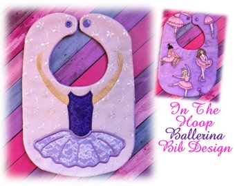 In The Hoop Ballerina Body Bib Embroidery Machine Design