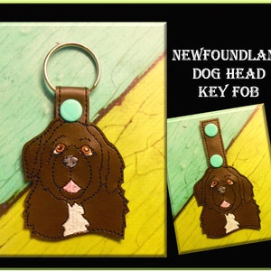 In The Hoop Newfoundland Dog Head Key Fob Embroidery Machine Design
