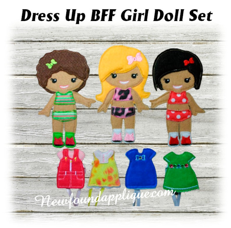 In The Hoop Dress Up BFF Girl Doll Embroidery Machine Design Set Bild 2