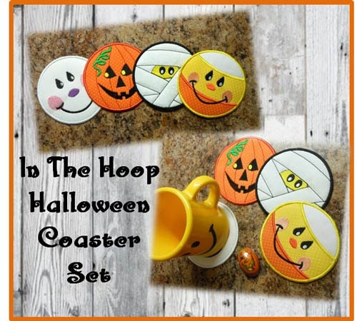 In the Hoop Halloween Coaster Embroidery Machine Design Set - Etsy