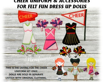 In The Hoop Cheerleader Uniform Embroidery Machine Design Set for Dress Up Fun Dolls