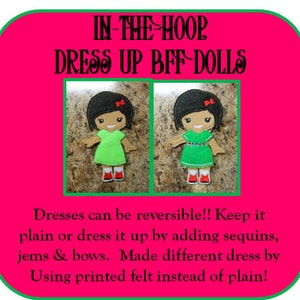 In The Hoop Dress Up BFF Girl Doll Embroidery Machine Design Set Bild 5