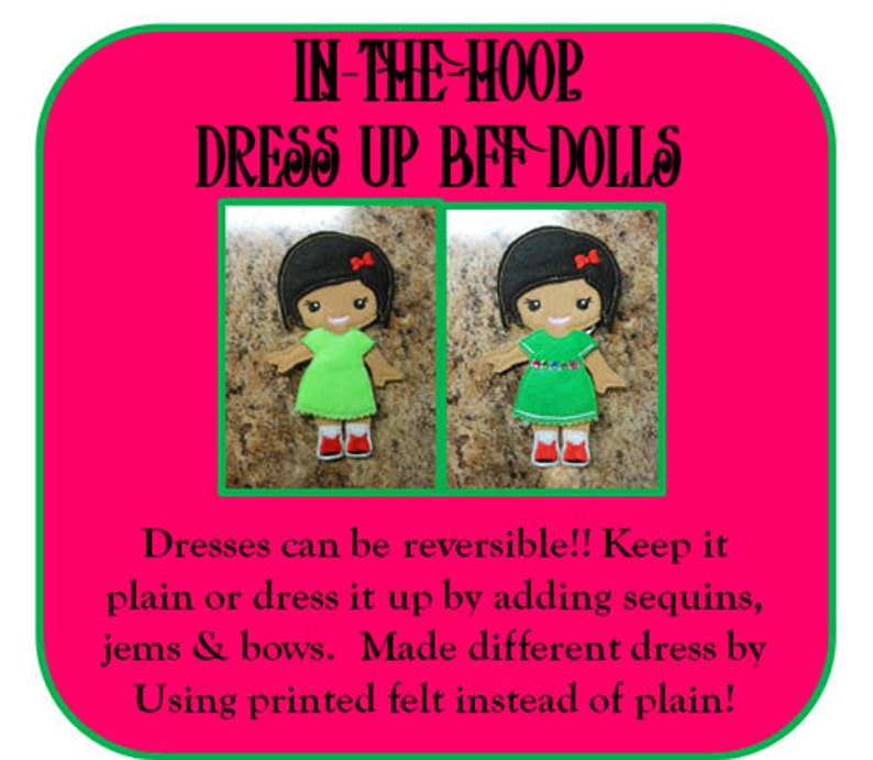 In The Hoop Dress Up BFF Girl Doll Embroidery Machine Design Set Bild 5