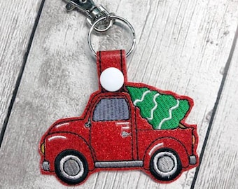In The Hoop Christmas Truck Key Fob Embroidery Machine Design