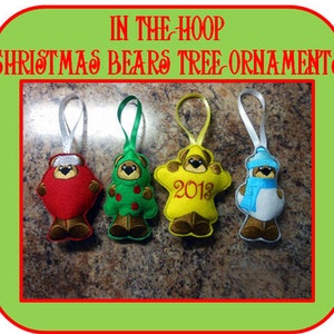 In The Hoop Christmas Bear Tree Ornament Embroidery Machine Designs