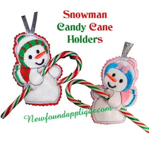 In The Hoop Snowman Candy Cane Holder Design Set for Embroidery Machines