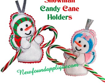 In The Hoop Snowman Candy Cane Holder Design Set for Embroidery Machines