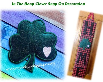 In The Hoop Clover With Heart Snap On Decoration for Home Sign Embroidery Machine Design