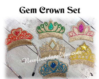 In The Hoop Gem Crown Embroidery Machine Design Set