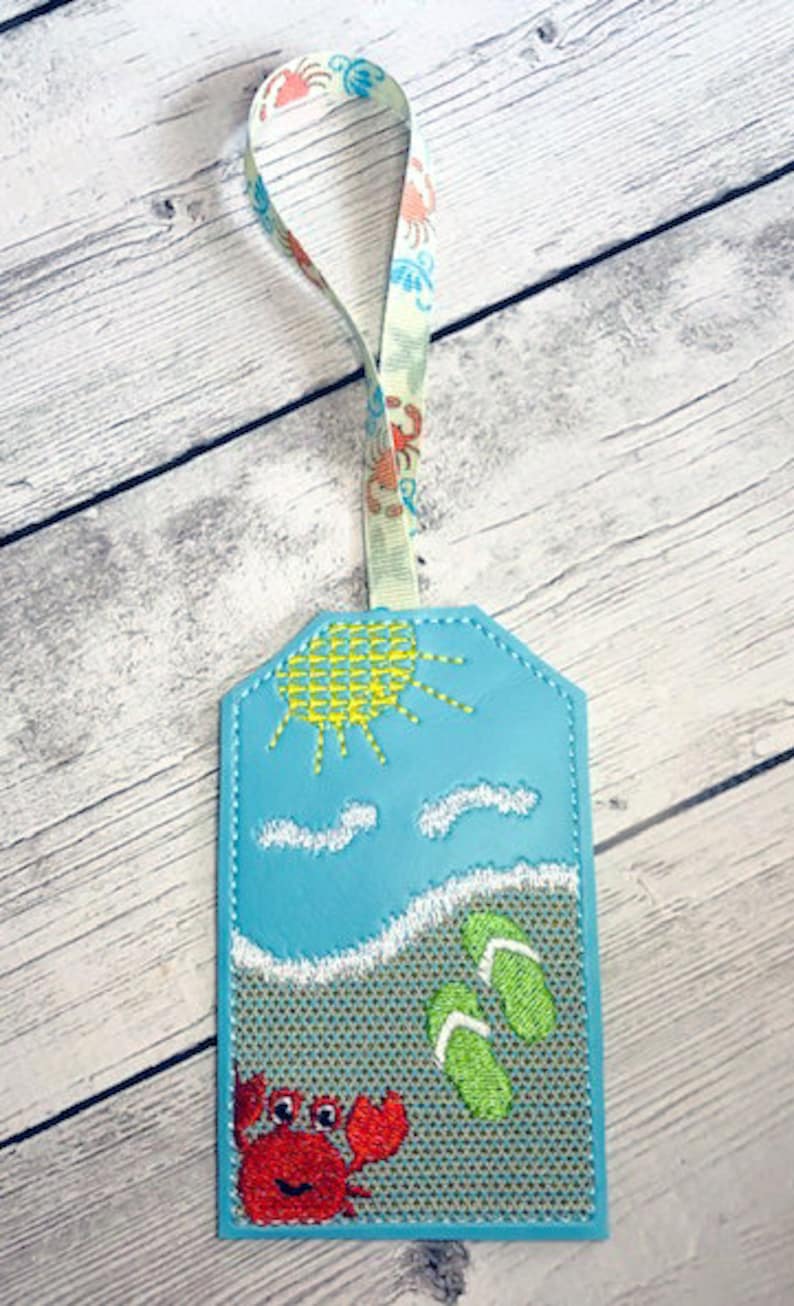 In the Hoop Beach Luggage Tag Embroidery Machine Design Etsy