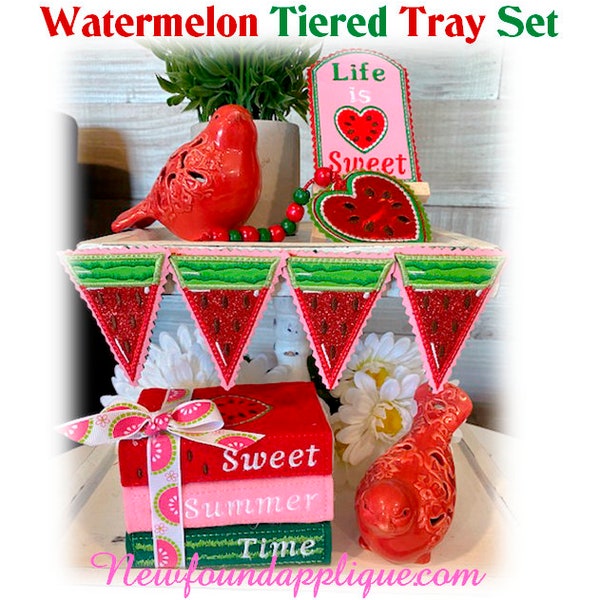 In The Hoop Watermelon Tiered Tray Embroidery Machine Design Set