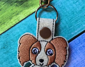 In The hoop Papillion Dog Key Fob Embroidery Machine Design