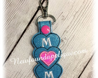 In The Hoop Mom Triple Heart Key Fob Embroidery Machine Design