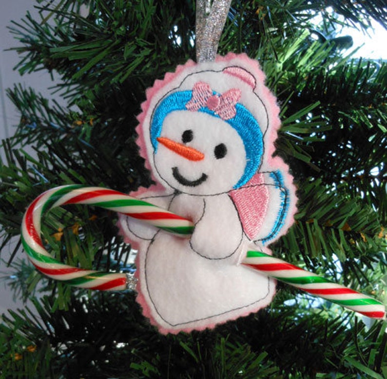 In the Hoop Snowman Candy Cane Holder Design Set for Etsy