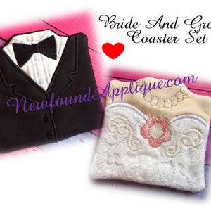 In The Hoop Wedding Bride And Groom Sottobicchieri Macchina da ricamo Design Set