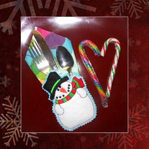 In The Hoop Snowman Utensil Pocket/Gift Card Holder Embroidery Machine Design