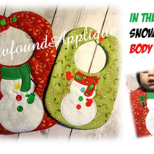 In The Hoop Snowman Body Bib Embroidery Machine Design
