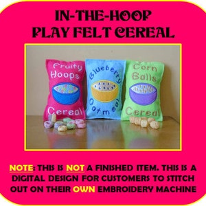 in-The-Hoop Felt Fun Play Cereal Embroidery Designs