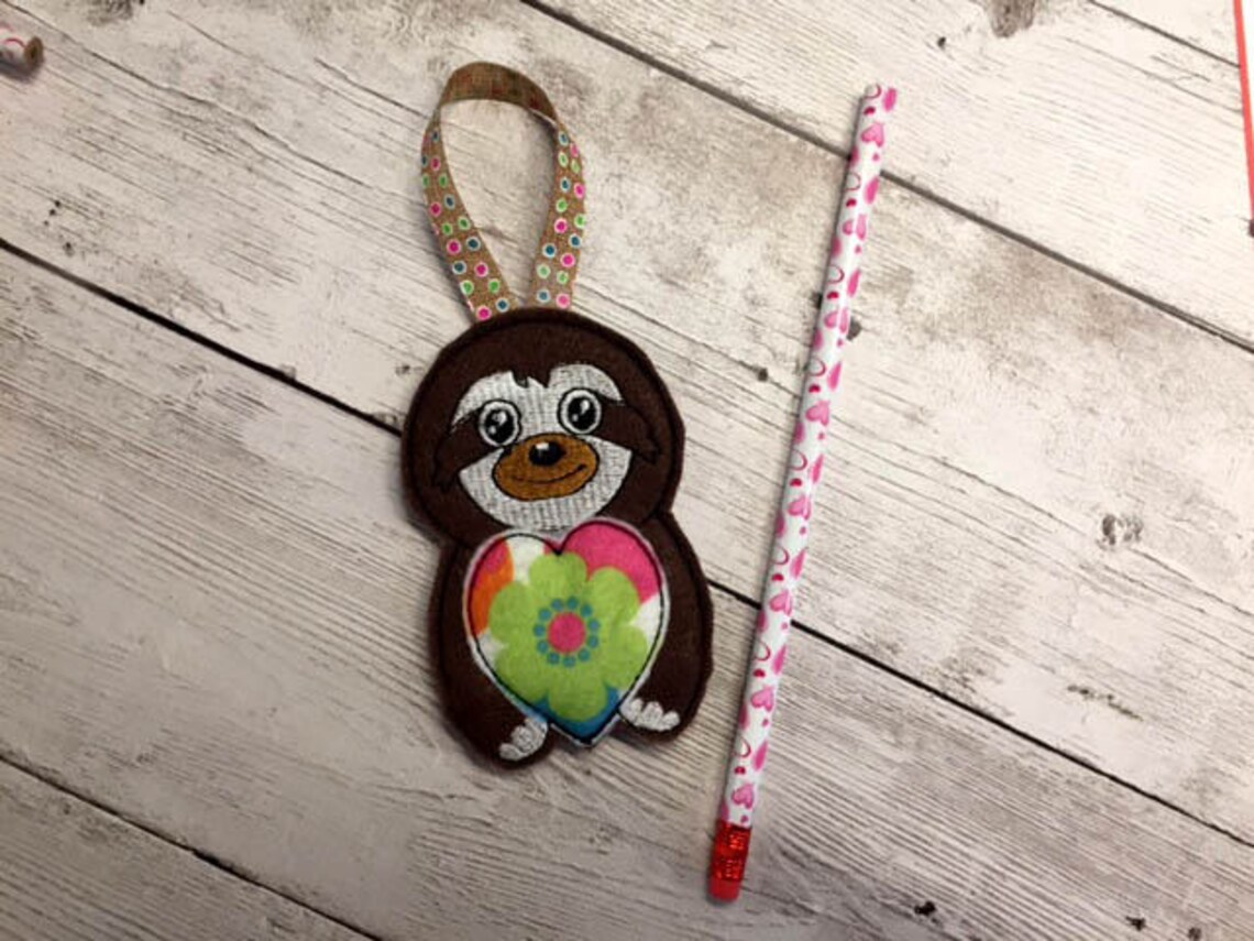 In the Hoop Sloth Valentine Heart Pencil Holder Embroidery Etsy