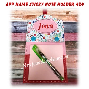 In The Hoop Applique Name Sticky Note Holder 4x4 Embroidery Machine Design