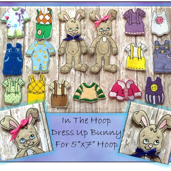 In The Hoop Dress Up Bunny Embroidery Machine Design Set