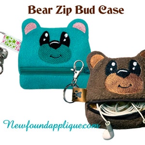 In The Hoop Zipped Bud Case Bear Embroidery Machine Design