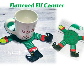 In The Hoop Elf Flattened Coaster Embroidery Machine Design