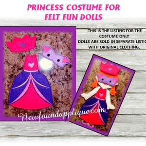 In The Hoop Princess Costume Set for Felt Fun Dolls Embroidery Machine Design