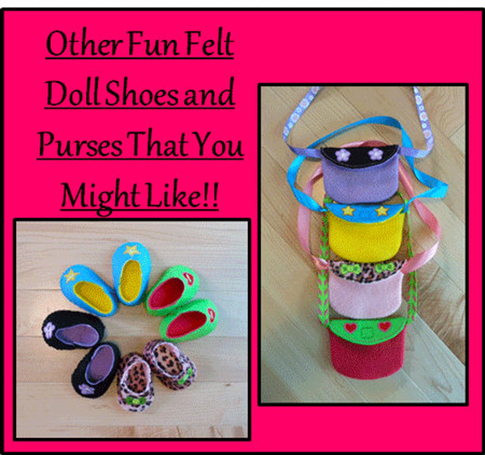 Felt Doll Shoes and Purse With Bow Embroidery Machine Design Etsy