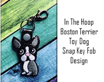 In The Hoop Boston Terrier Snap Key Fob Embroidry Machine Design Set
